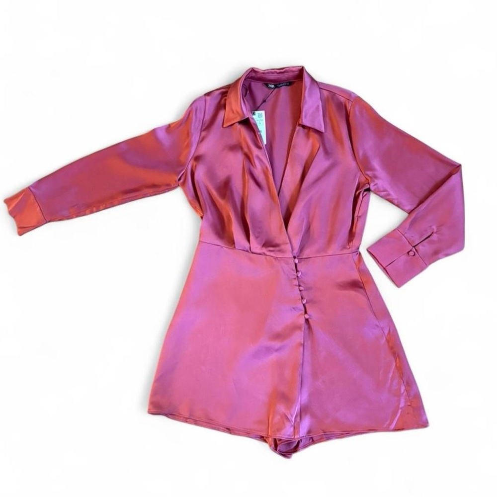 Rose Pink Satin Effect Romper by Zara